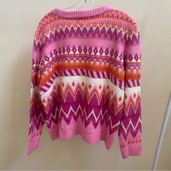 St John's Bay Fair Isle Geometric Crewneck Sweater pink/orange Sz XL - Picture 3 of 6